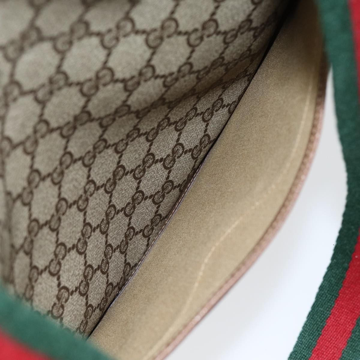GUCCI GG Supreme Web Sherry Line Tote Bag PVC Beige Red 39 02 003 th5206