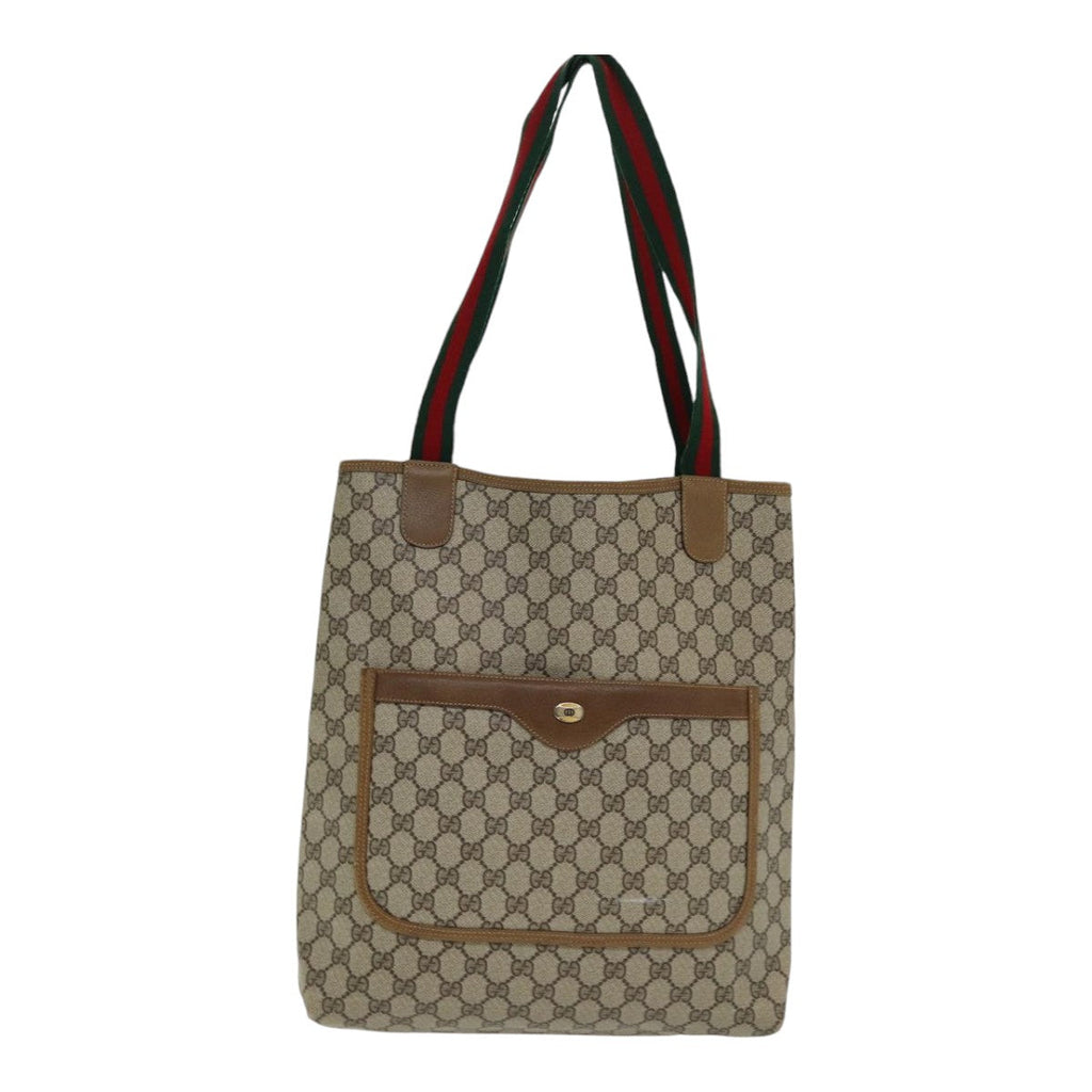 GUCCI GG Supreme Web Sherry Line Tote Bag PVC Beige Red 39 02 003 th5206