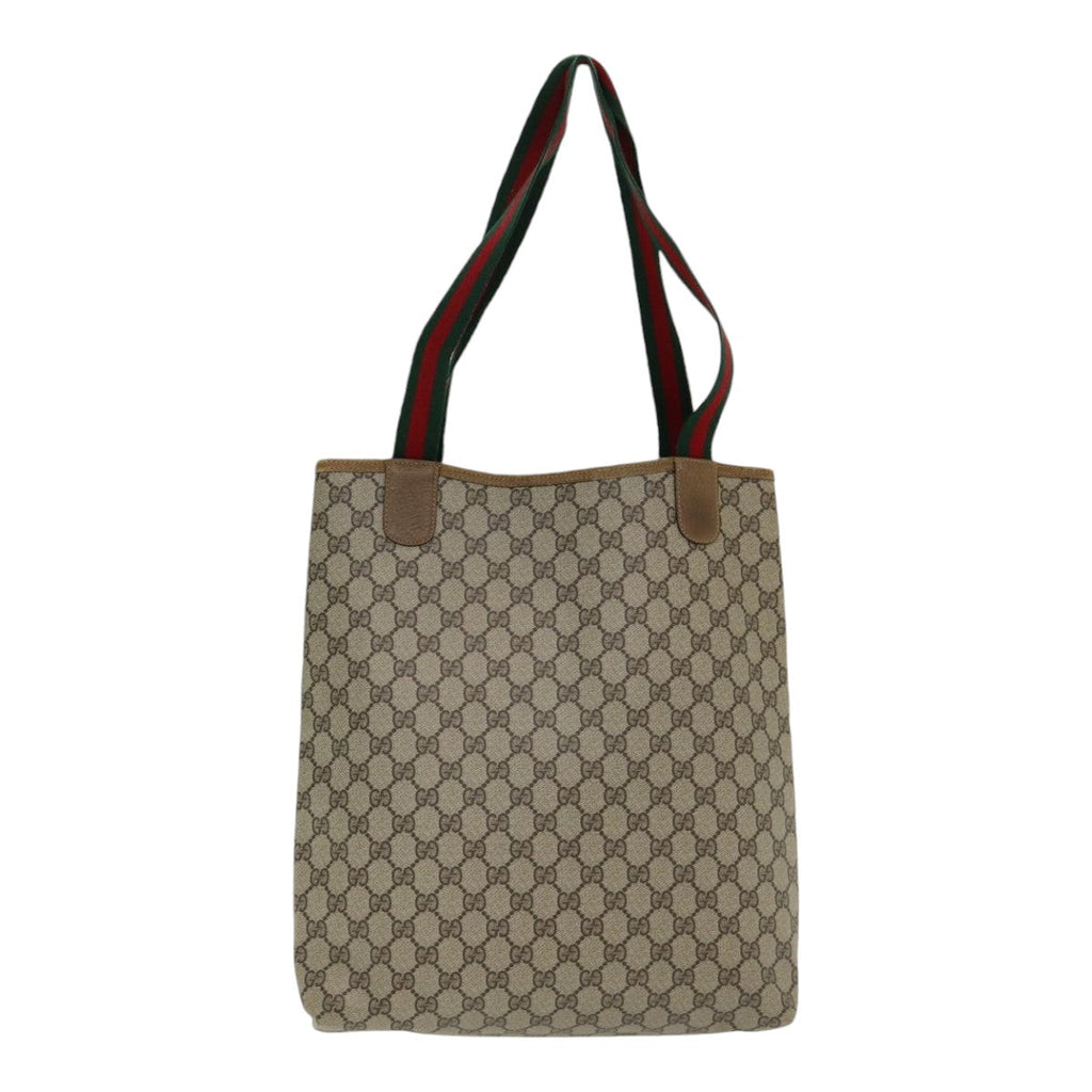 GUCCI GG Supreme Web Sherry Line Tote Bag PVC Beige Red 39 02 003 th5206
