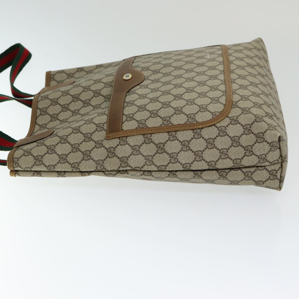 GUCCI GG Supreme Web Sherry Line Tote Bag PVC Beige Red 39 02 003 th5206