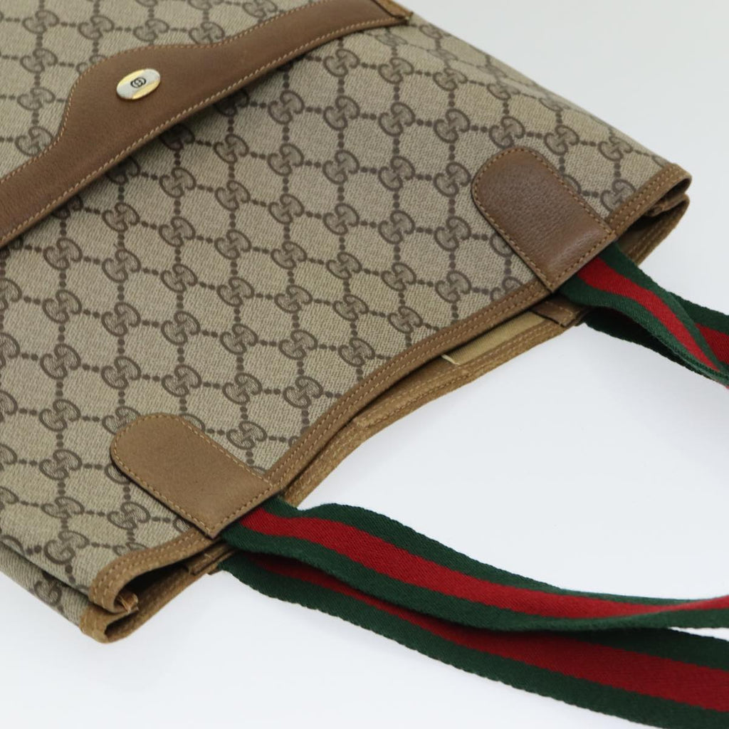 GUCCI GG Supreme Web Sherry Line Tote Bag PVC Beige Red 39 02 003 th5206