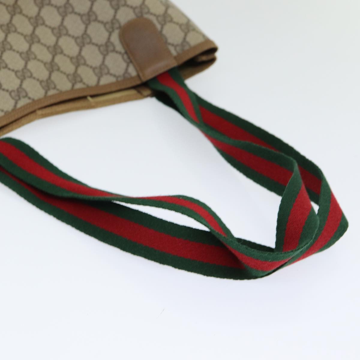GUCCI GG Supreme Web Sherry Line Tote Bag PVC Beige Red 39 02 003 th5206
