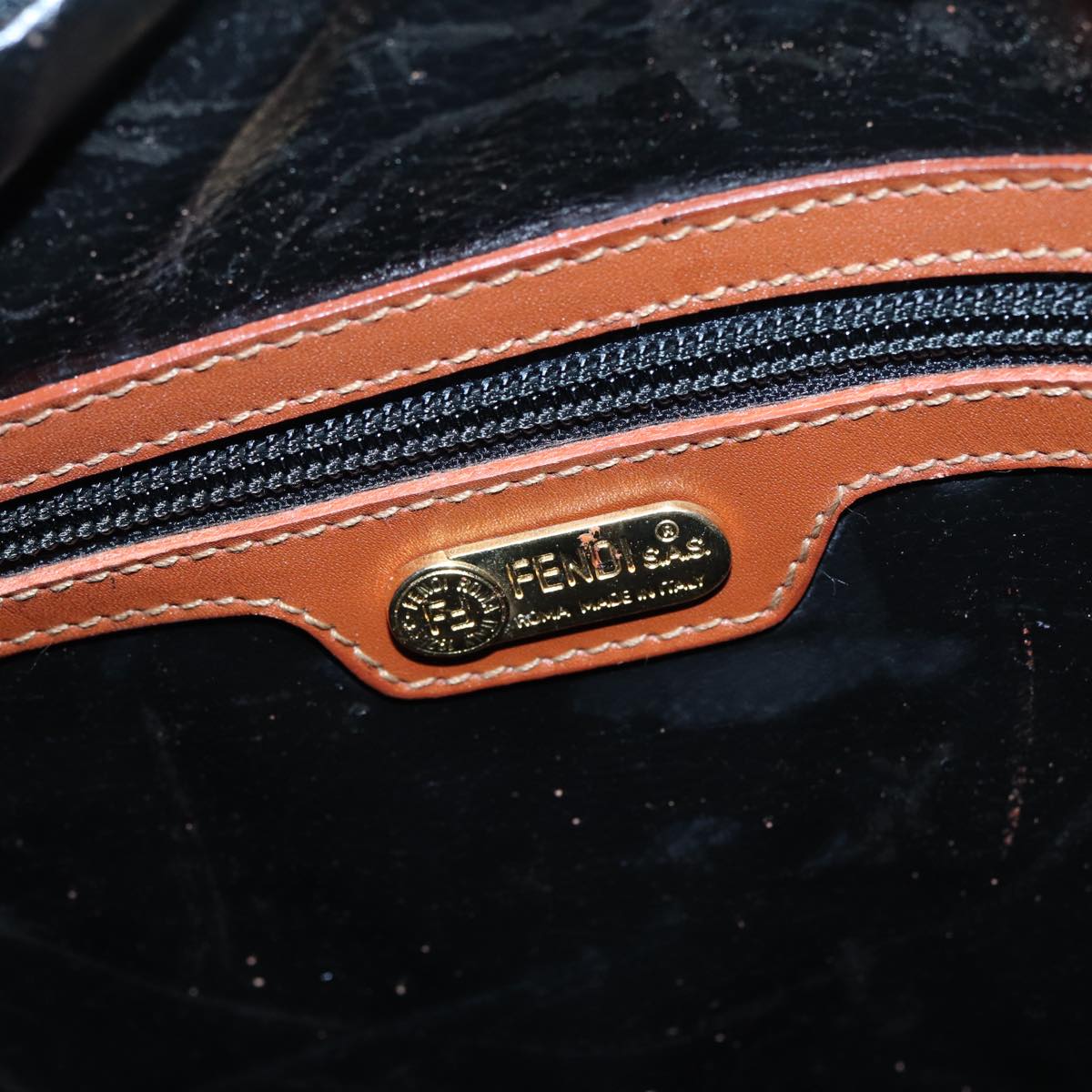 FENDI Pecan Canvas Boston Bag 2way Brown Black th5207