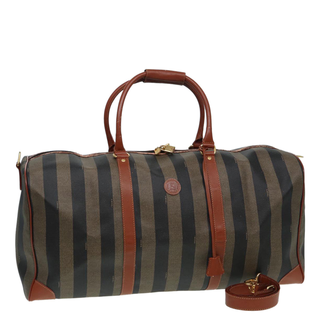 FENDI Pecan Canvas Boston Bag 2way Brown Black th5207