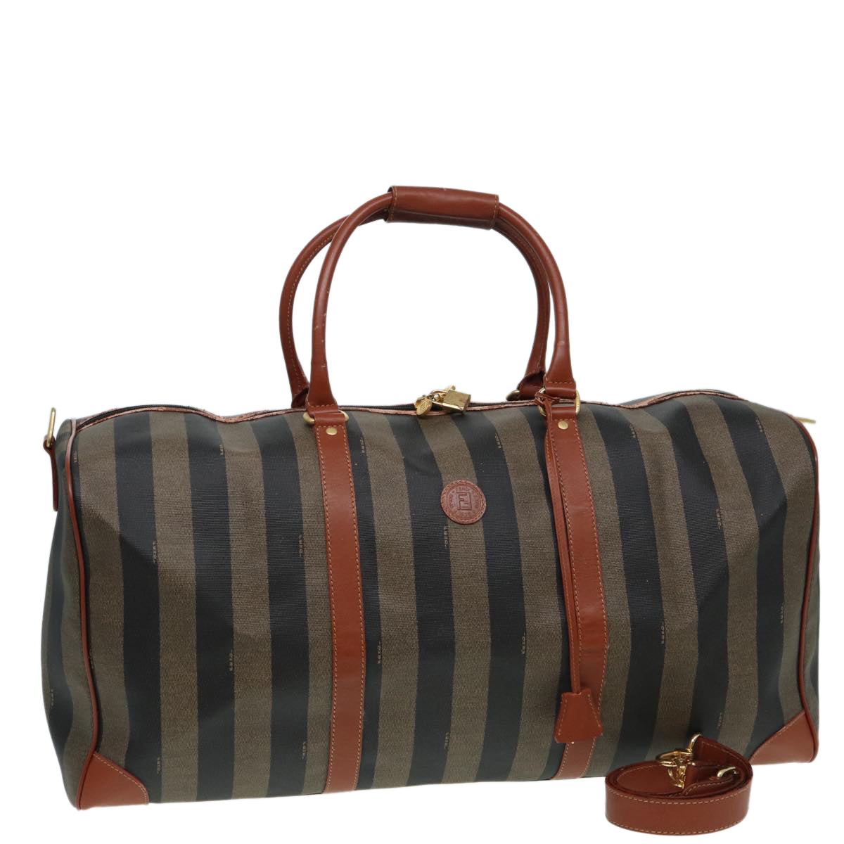FENDI Pecan Canvas Boston Bag 2way Brown Black th5207