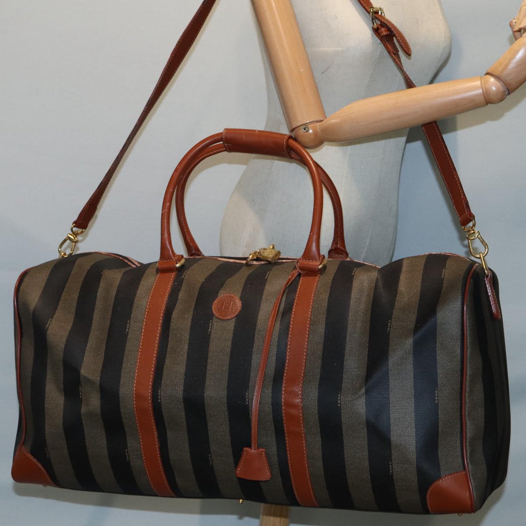 FENDI Pecan Canvas Boston Bag 2way Brown Black th5207