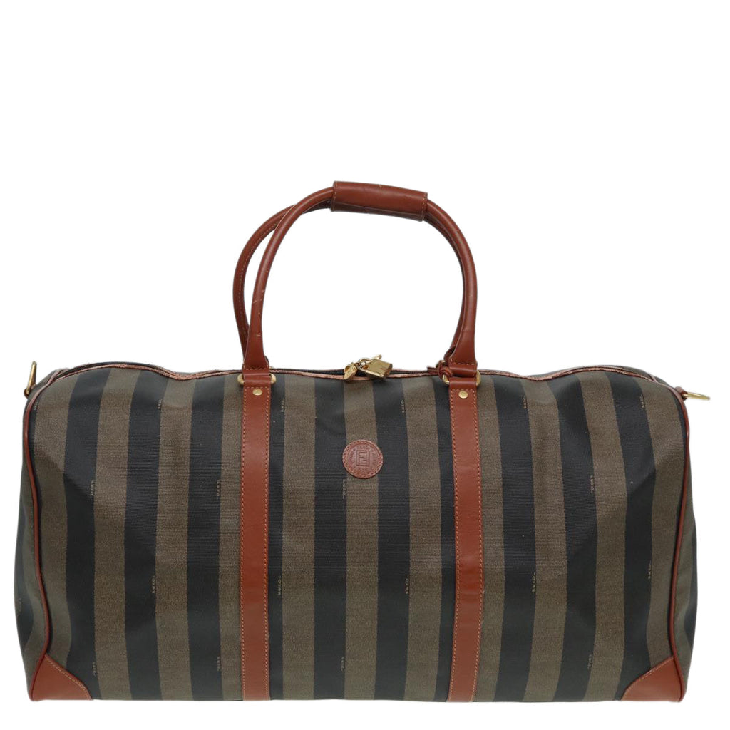 FENDI Pecan Canvas Boston Bag 2way Brown Black th5207