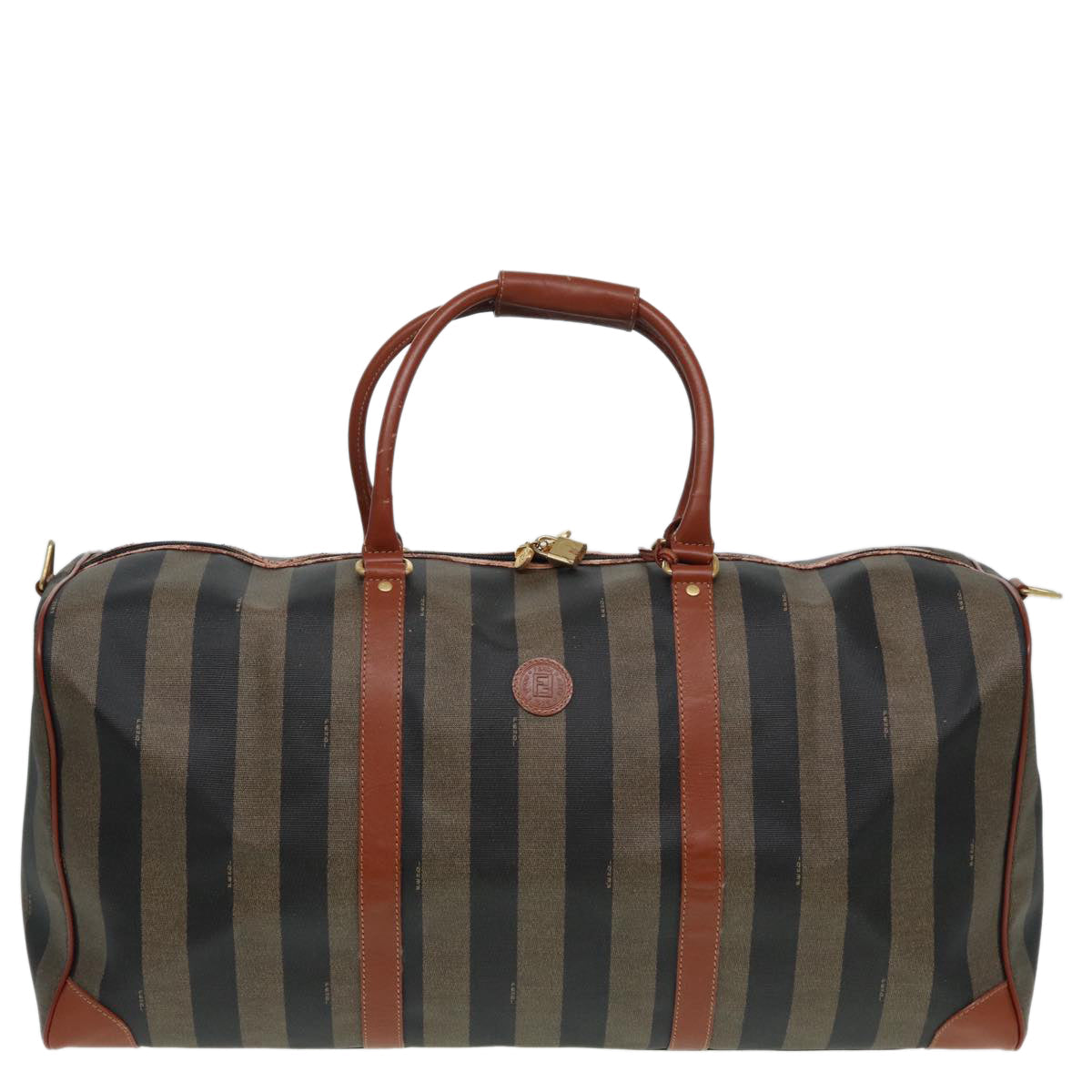 FENDI Pecan Canvas Boston Bag 2way Brown Black th5207