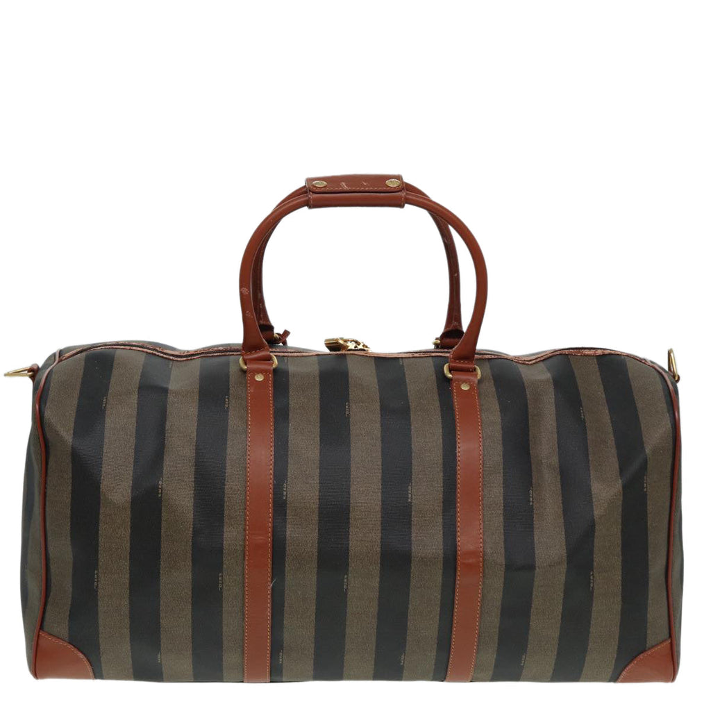 FENDI Pecan Canvas Boston Bag 2way Brown Black th5207
