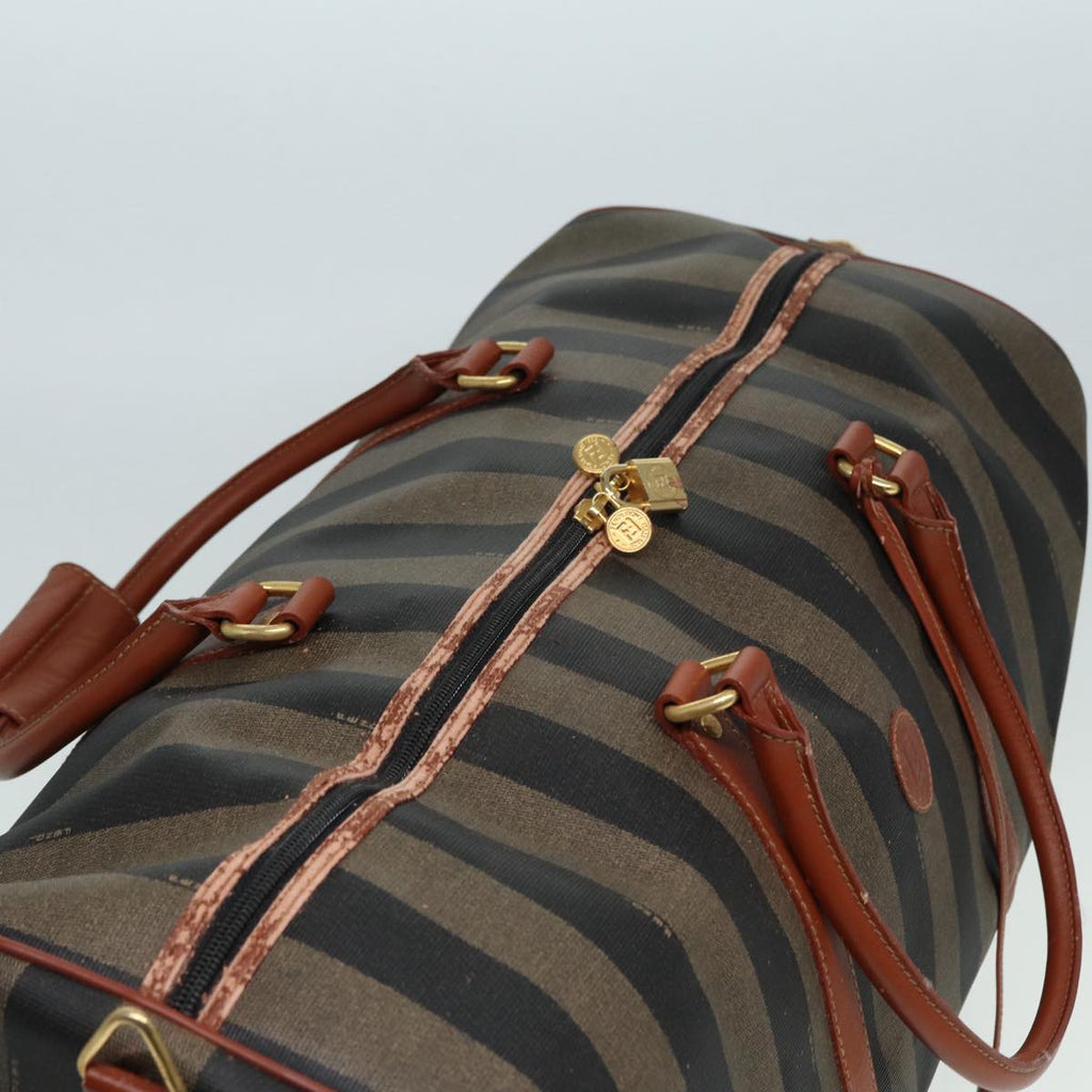 FENDI Pecan Canvas Boston Bag 2way Brown Black th5207