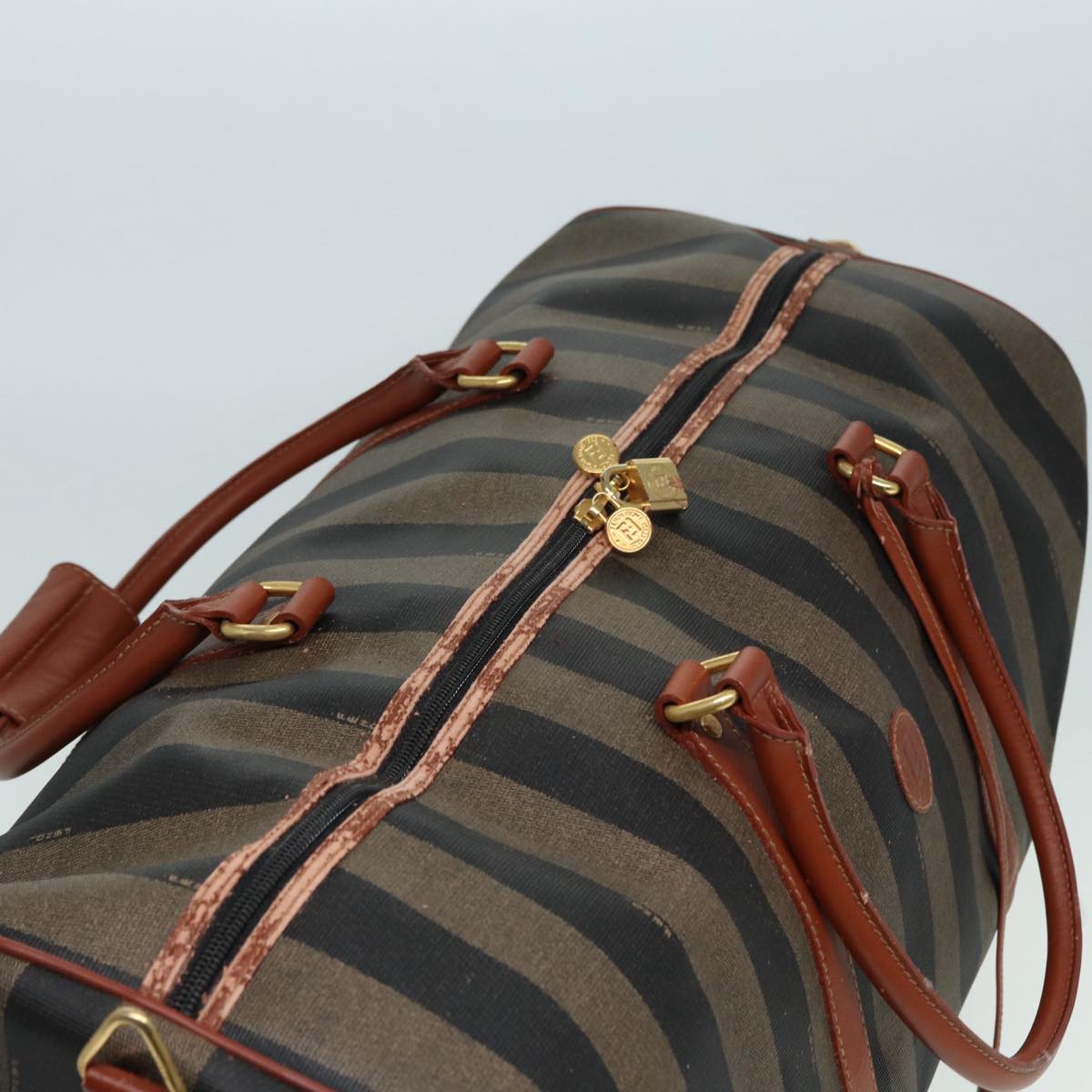 FENDI Pecan Canvas Boston Bag 2way Brown Black th5207