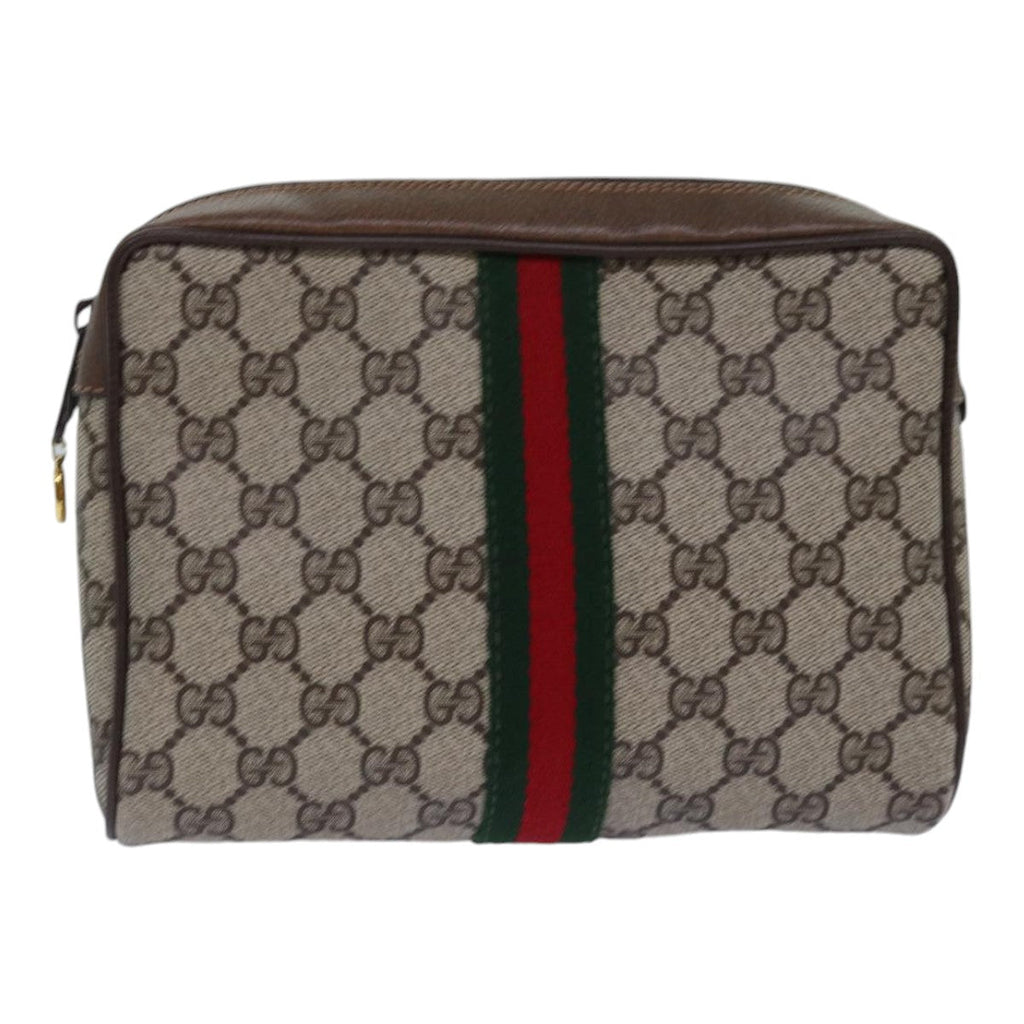GUCCI GG Supreme Web Sherry Line Clutch Bag PVC Beige 98 73 014 3553 th5210