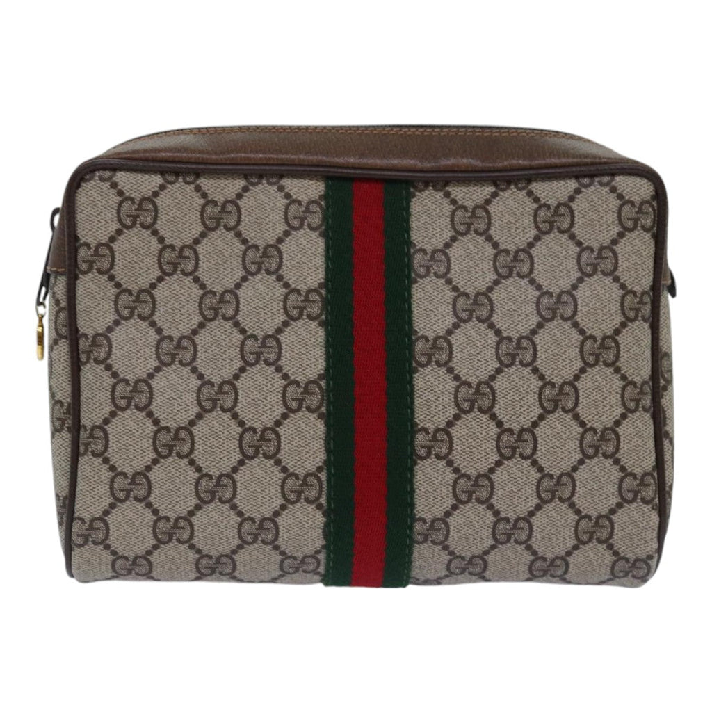 GUCCI GG Supreme Web Sherry Line Clutch Bag PVC Beige 98 73 014 3553 th5210