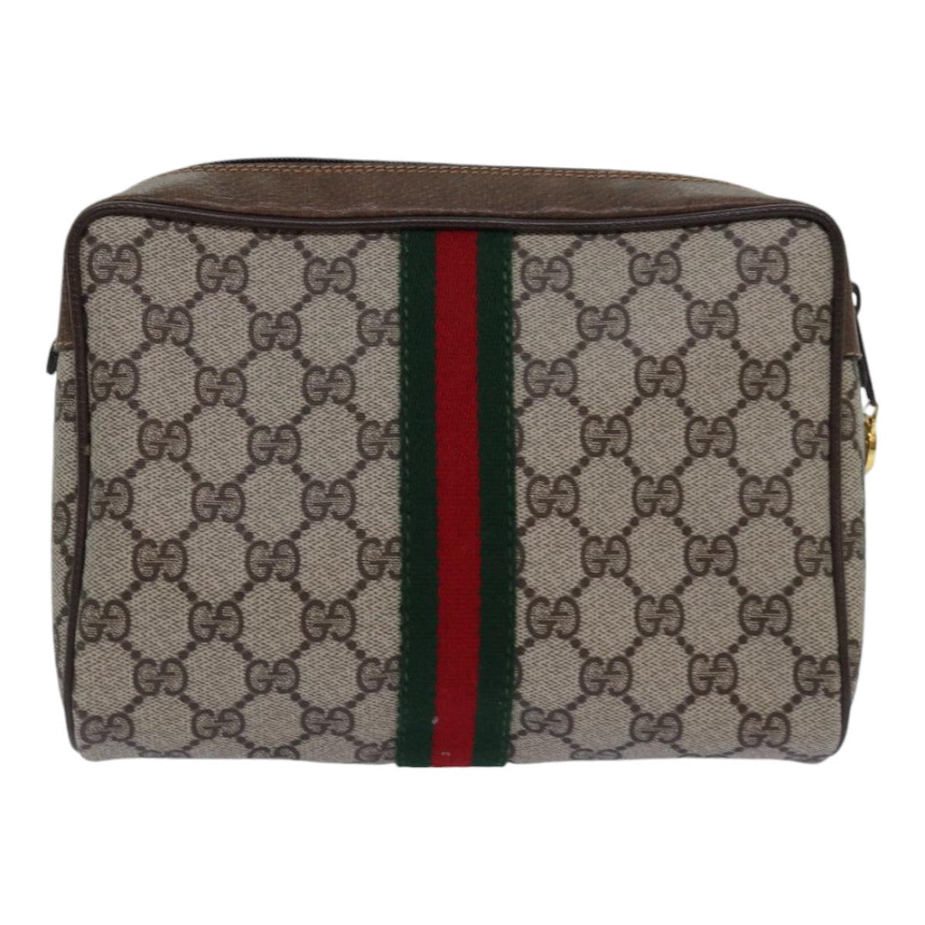 GUCCI GG Supreme Web Sherry Line Clutch Bag PVC Beige 98 73 014 3553 th5210