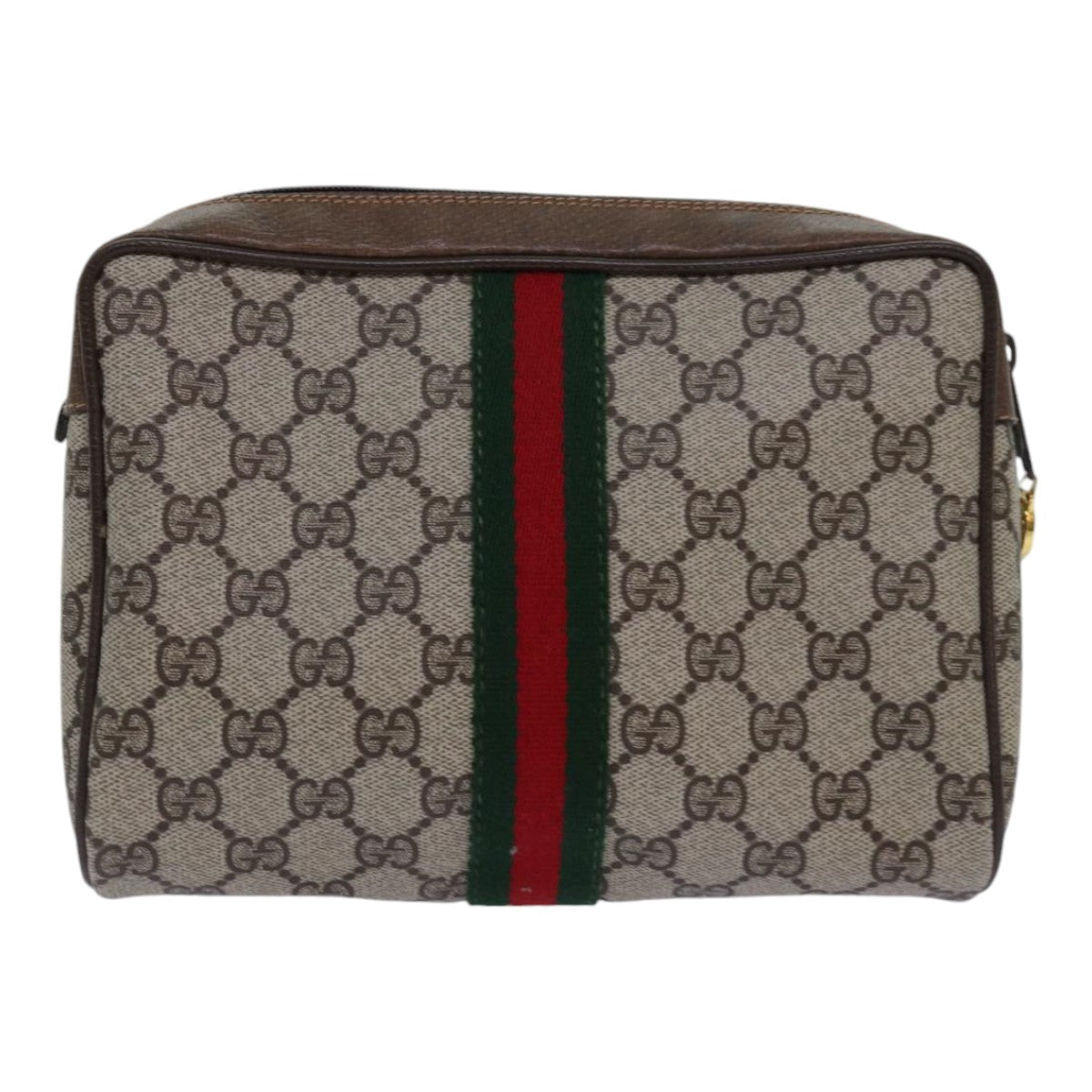 GUCCI GG Supreme Web Sherry Line Clutch Bag PVC Beige 98 73 014 3553 th5210
