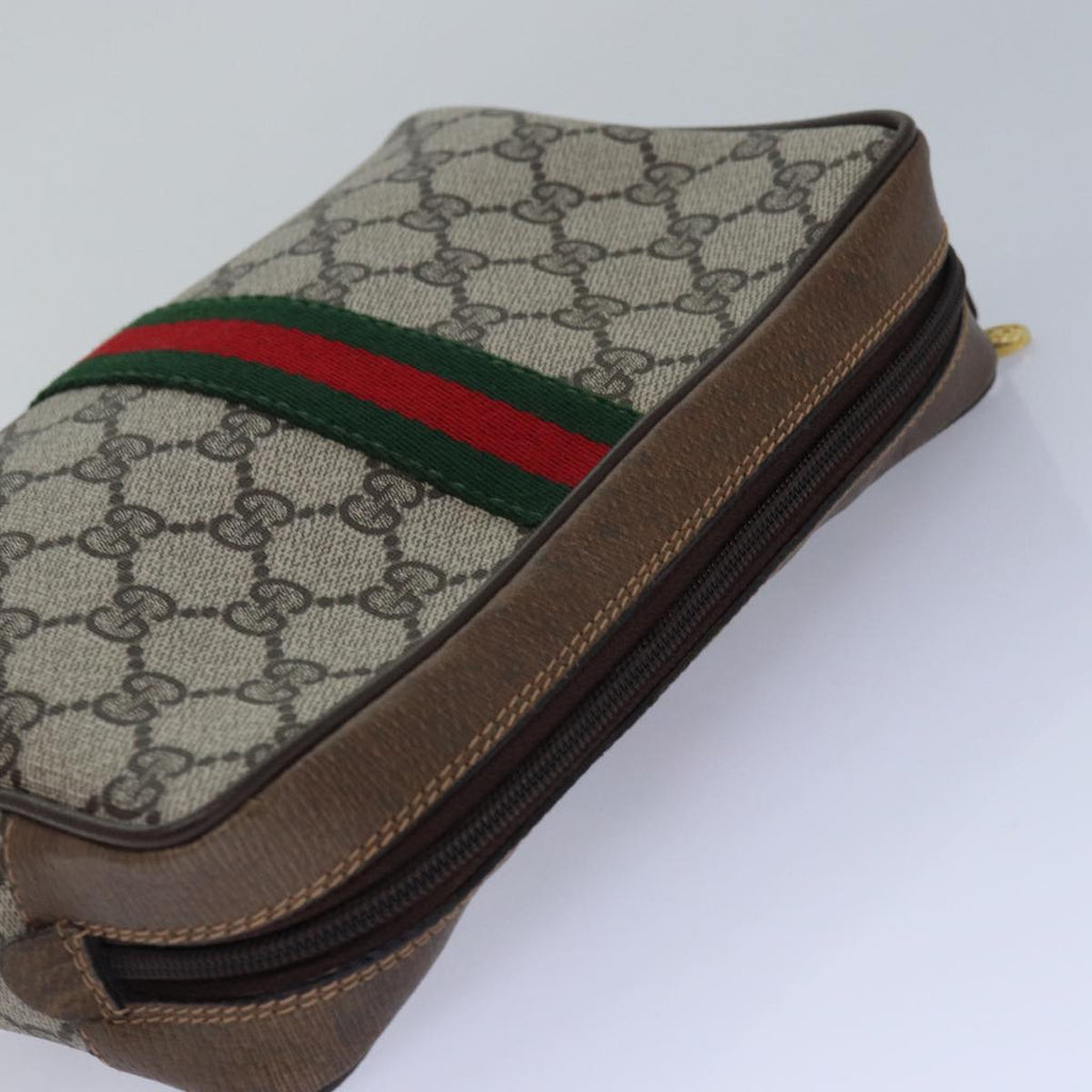 GUCCI GG Supreme Web Sherry Line Clutch Bag PVC Beige 98 73 014 3553 th5210