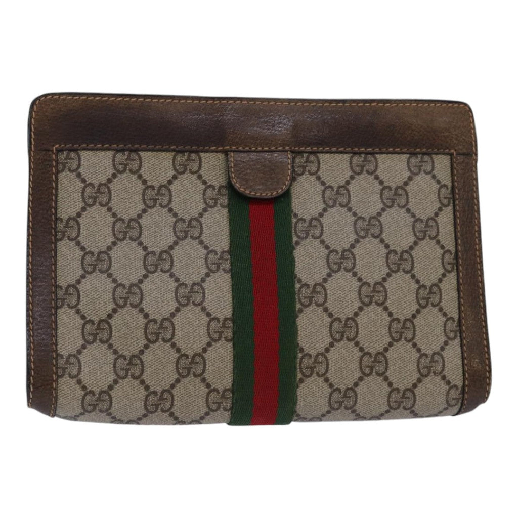 GUCCI GG Supreme Web Sherry Line Clutch Bag PVC Beige Red 84 01 001 th5211