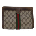 GUCCI GG Supreme Web Sherry Line Clutch Bag PVC Beige Red 84 01 001 th5211