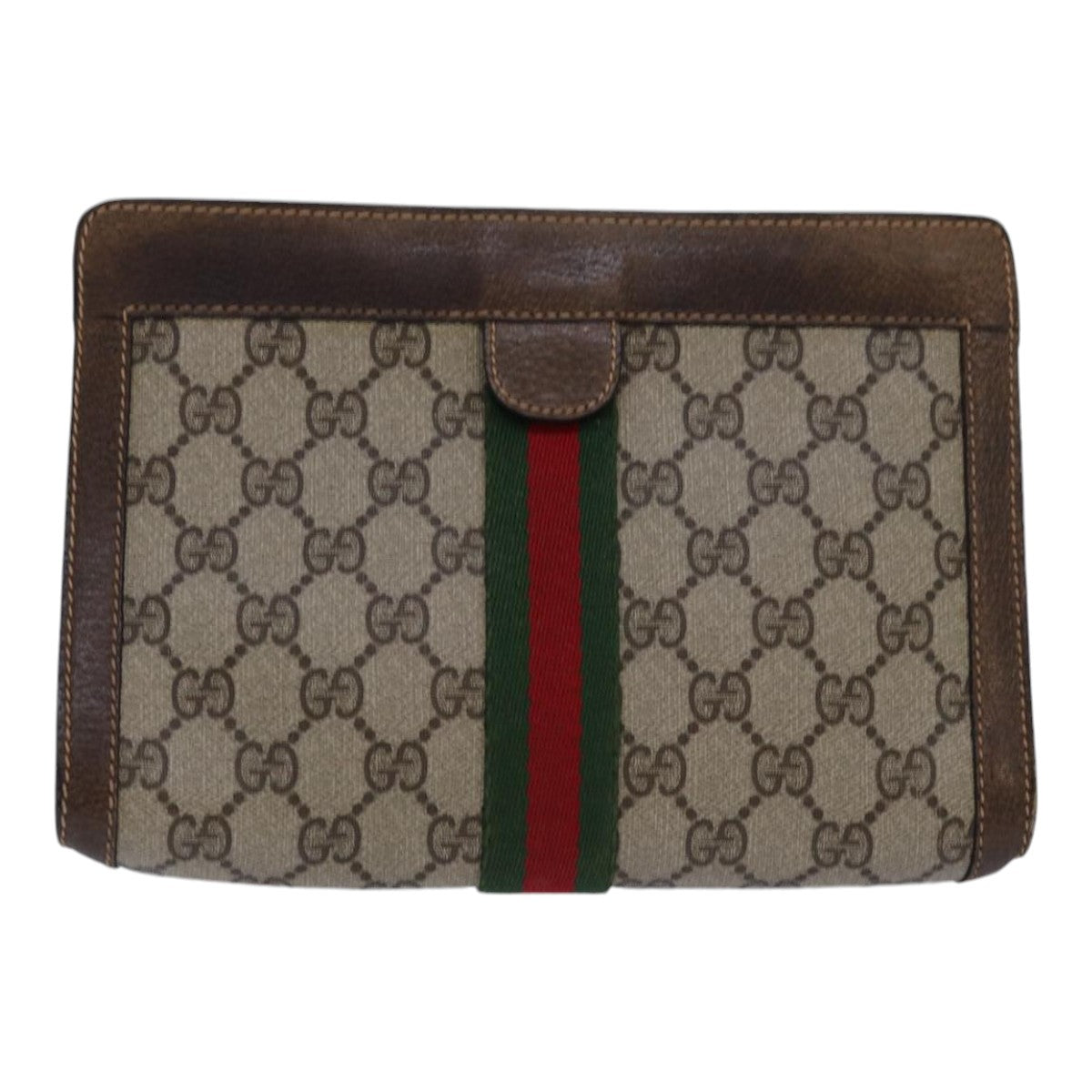GUCCI GG Supreme Web Sherry Line Clutch Bag PVC Beige Red 84 01 001 th5211