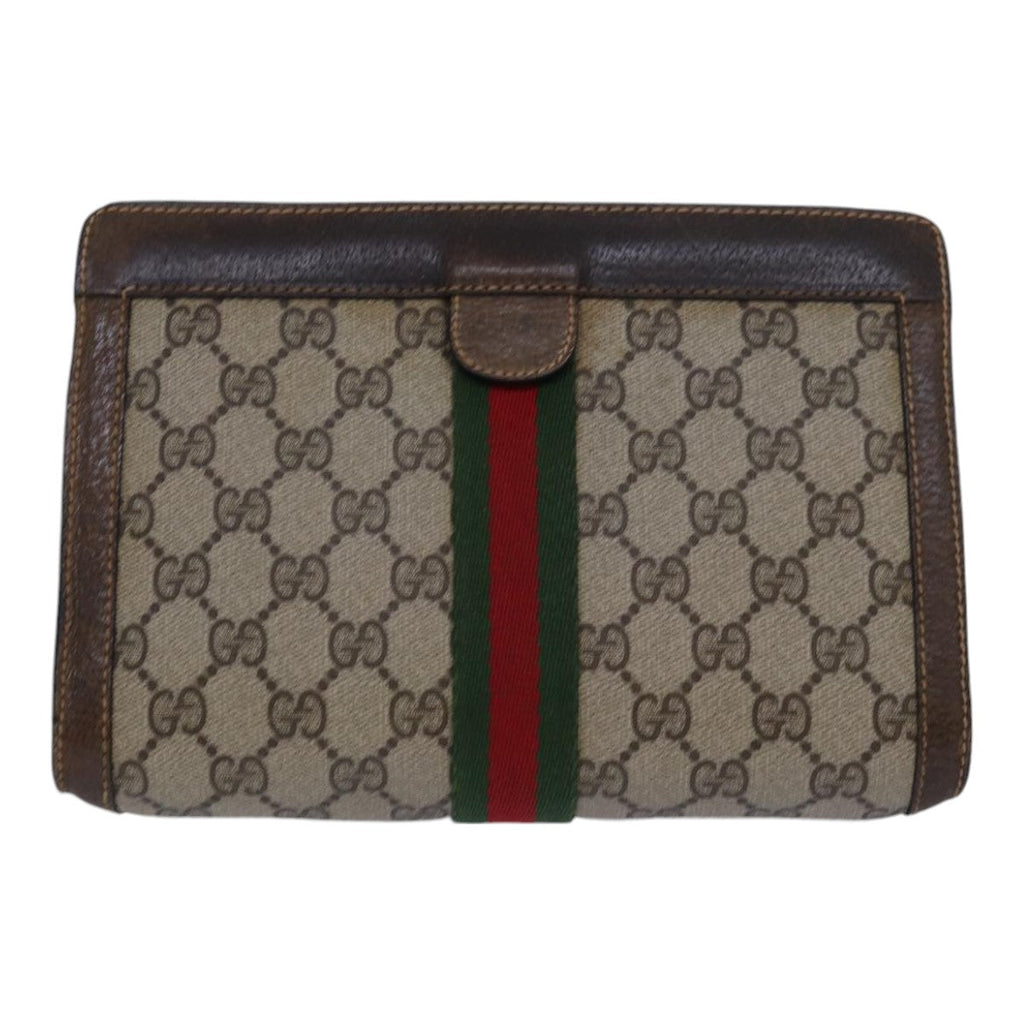 GUCCI GG Supreme Web Sherry Line Clutch Bag PVC Beige Red 84 01 001 th5211