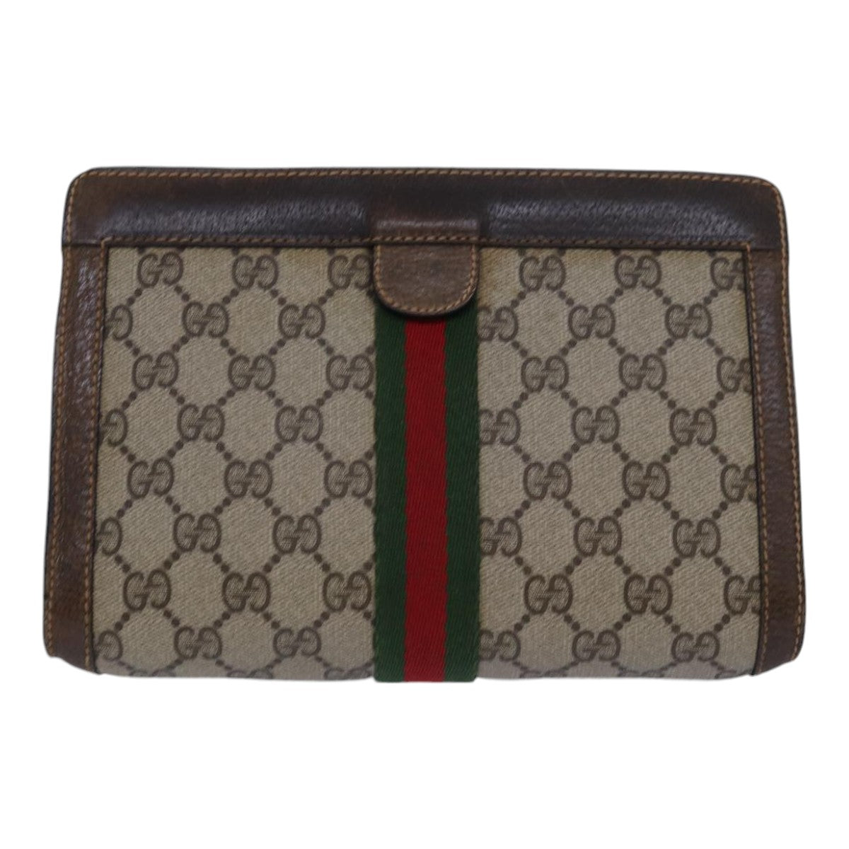 GUCCI GG Supreme Web Sherry Line Clutch Bag PVC Beige Red 84 01 001 th5211