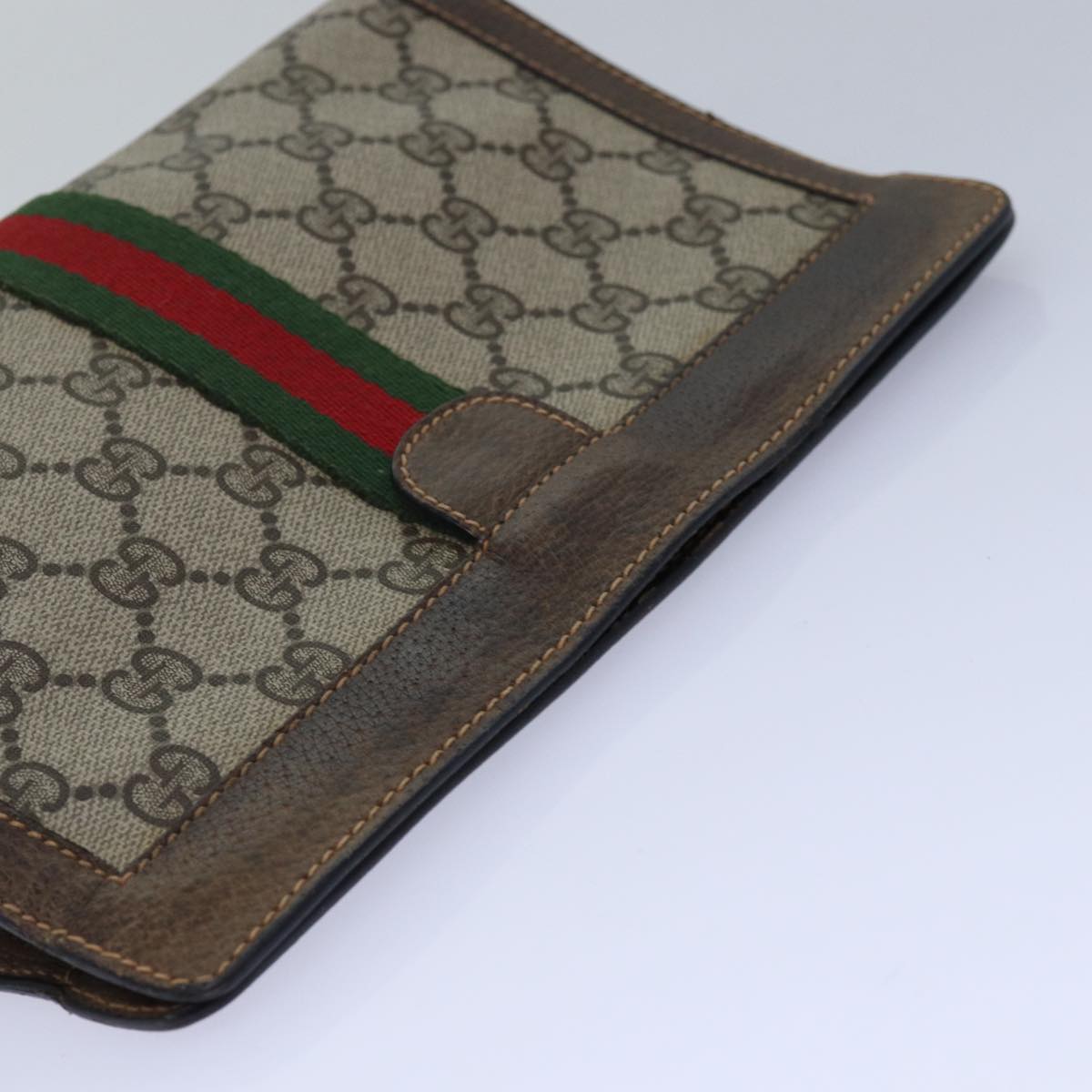 GUCCI GG Supreme Web Sherry Line Clutch Bag PVC Beige Red 84 01 001 th5211