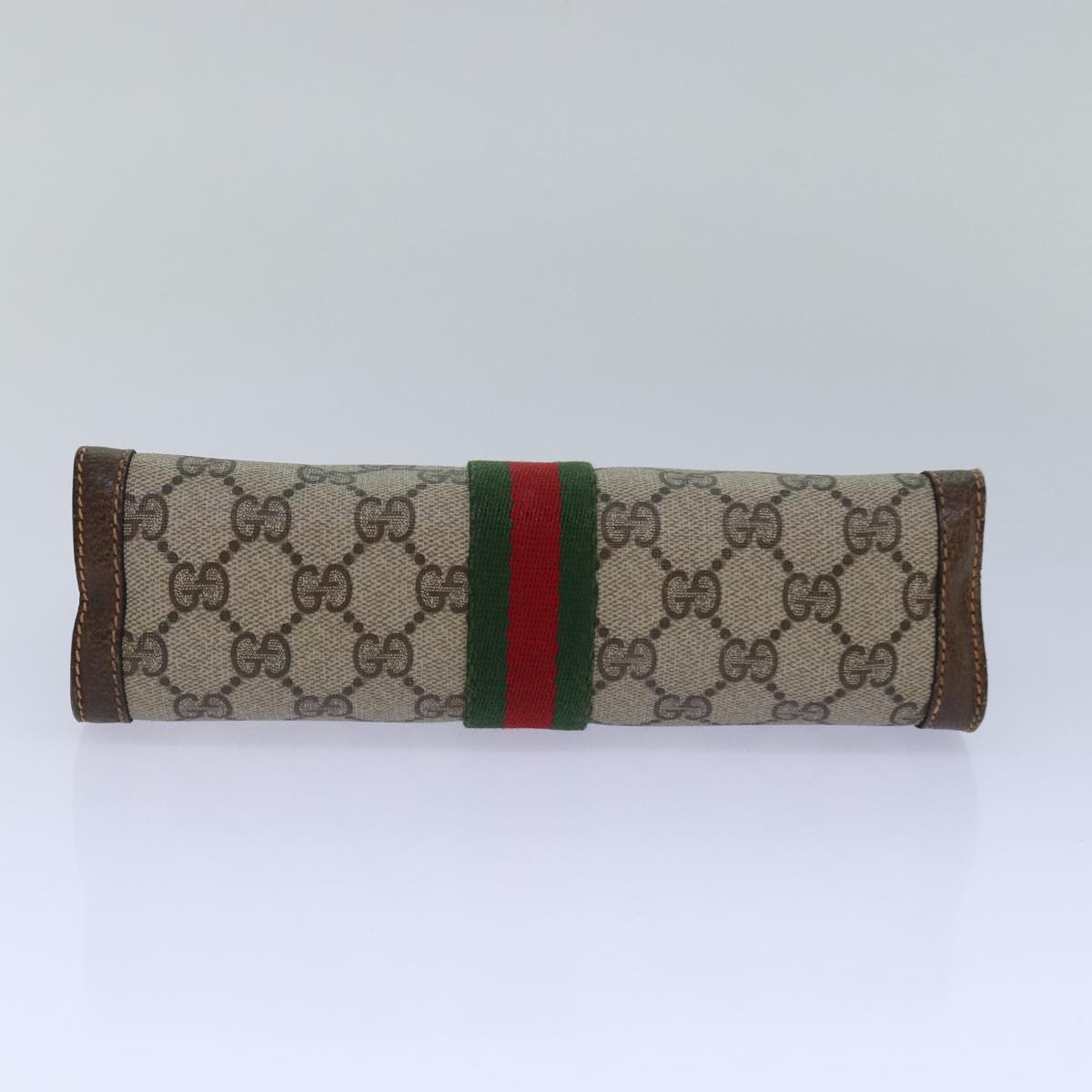 GUCCI GG Supreme Web Sherry Line Clutch Bag PVC Beige Red 84 01 001 th5211