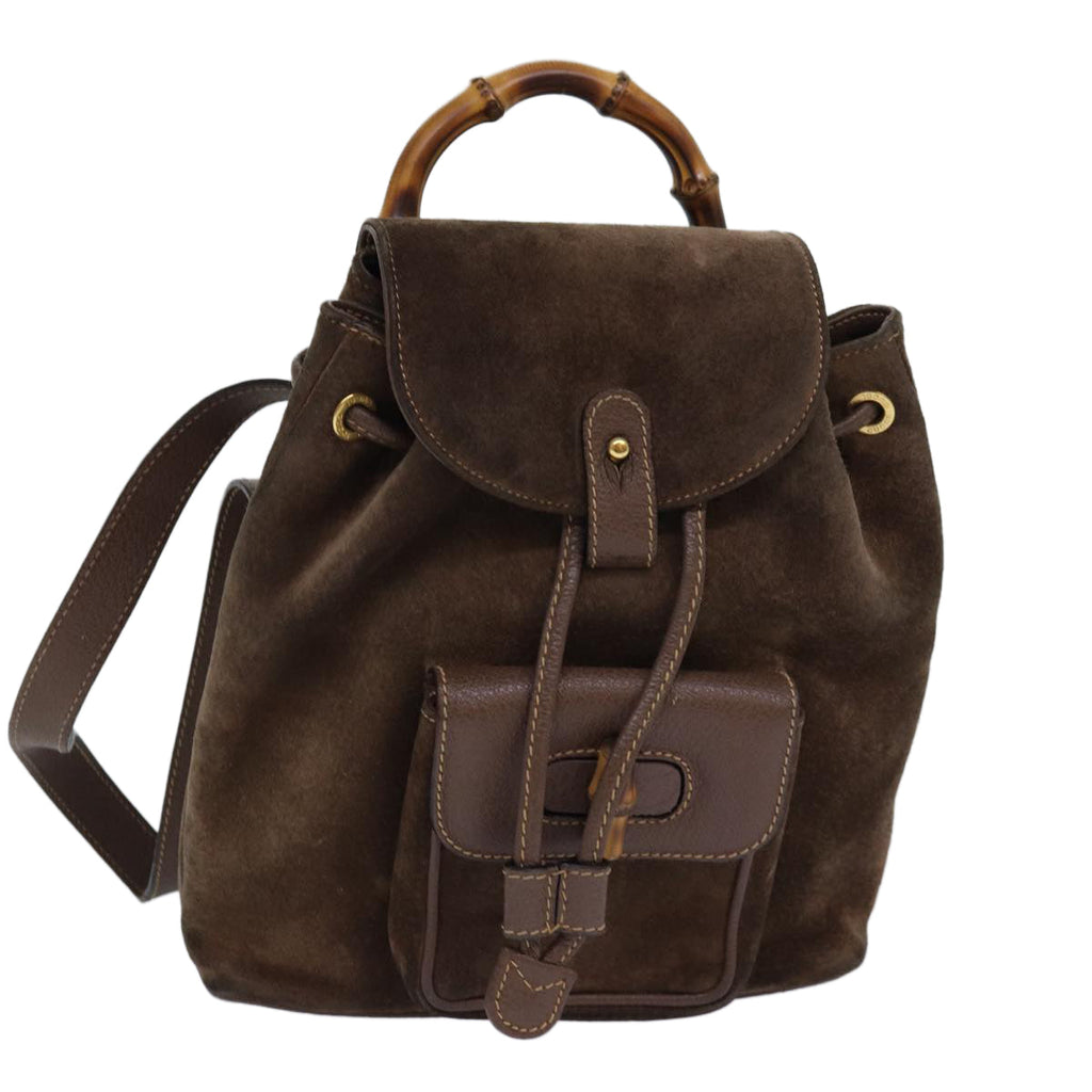 GUCCI Bamboo Backpack Suede Brown Gold 003 2058 0030 th5215