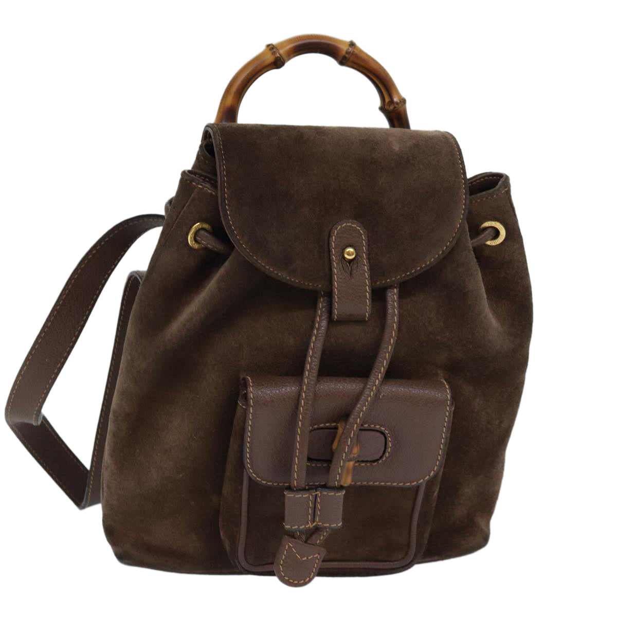 GUCCI Bamboo Backpack Suede Brown Gold 003 2058 0030 th5215