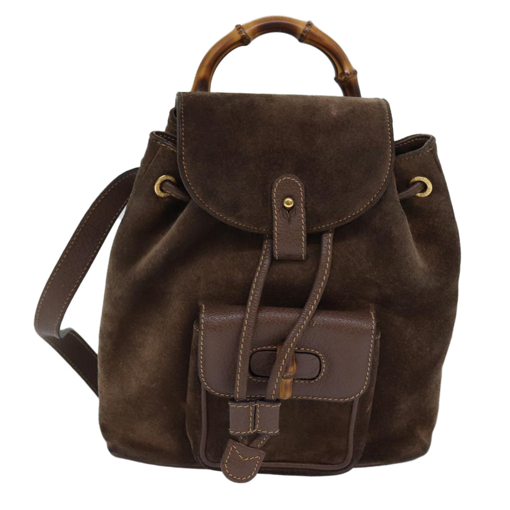 GUCCI Bamboo Backpack Suede Brown Gold 003 2058 0030 th5215