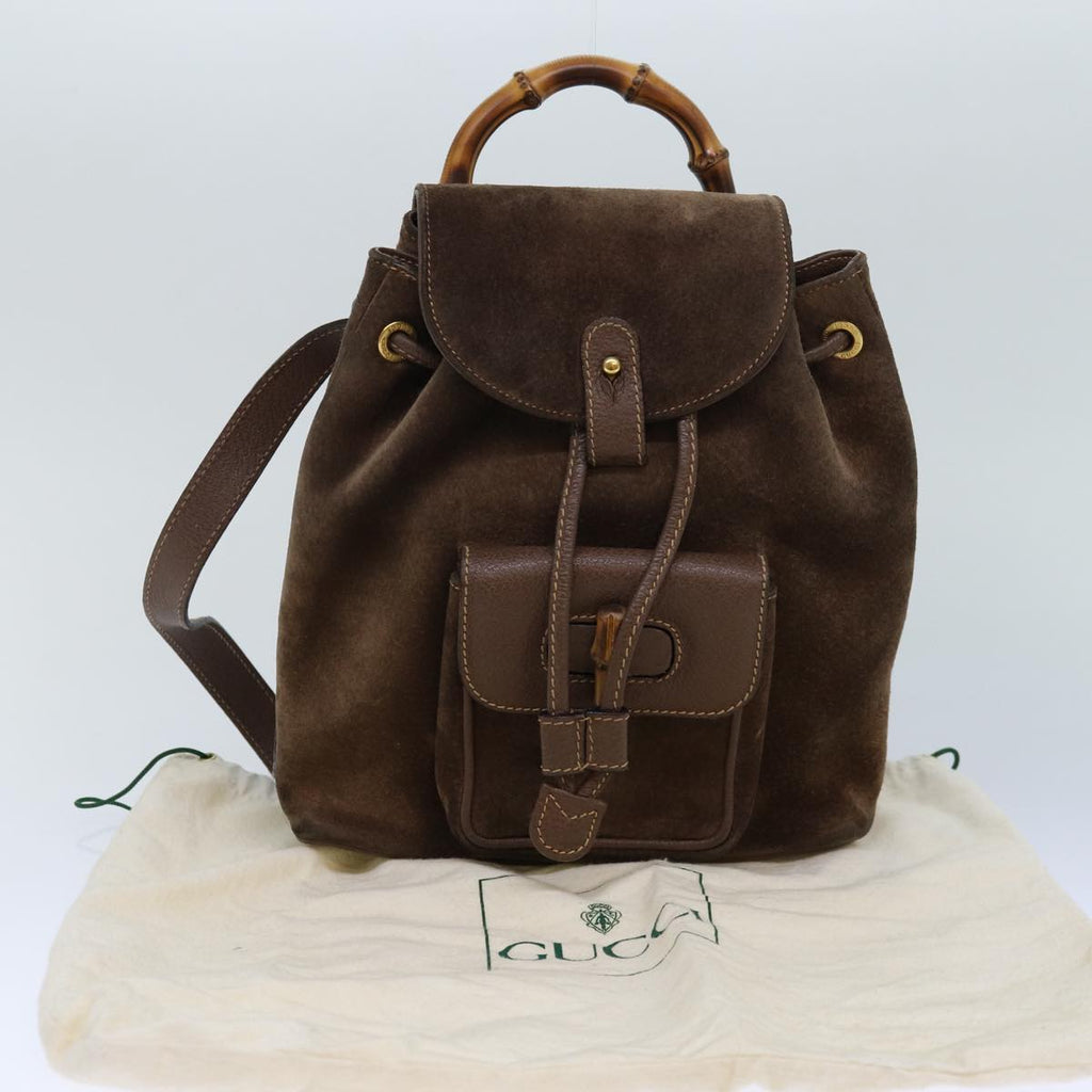 GUCCI Bamboo Backpack Suede Brown Gold 003 2058 0030 th5215