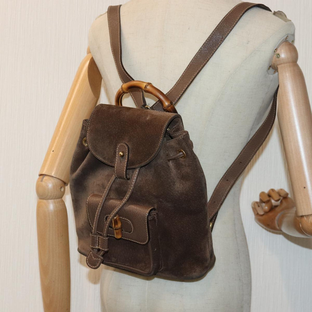 GUCCI Bamboo Backpack Suede Brown Gold 003 2058 0030 th5215