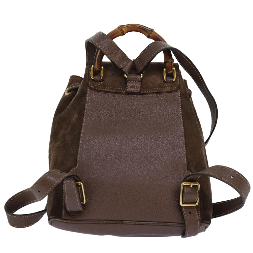 GUCCI Bamboo Backpack Suede Brown Gold 003 2058 0030 th5215