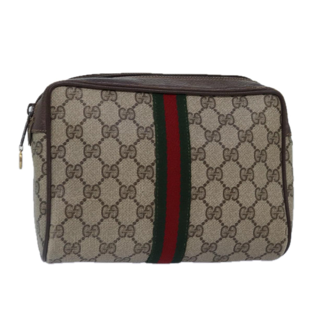 GUCCI GG Supreme Web Sherry Line Clutch Bag PVC Red Beige 56 01 012 th5230