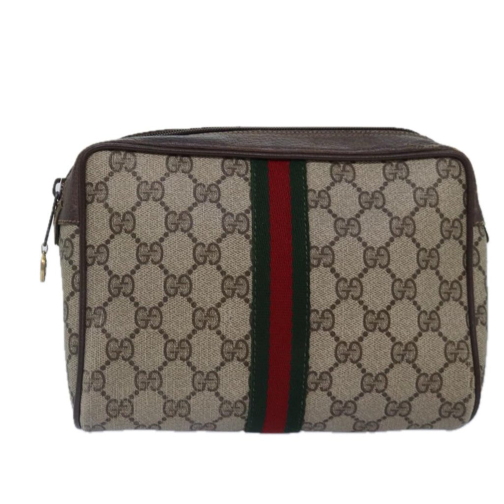 GUCCI GG Supreme Web Sherry Line Clutch Bag PVC Red Beige 56 01 012 th5230