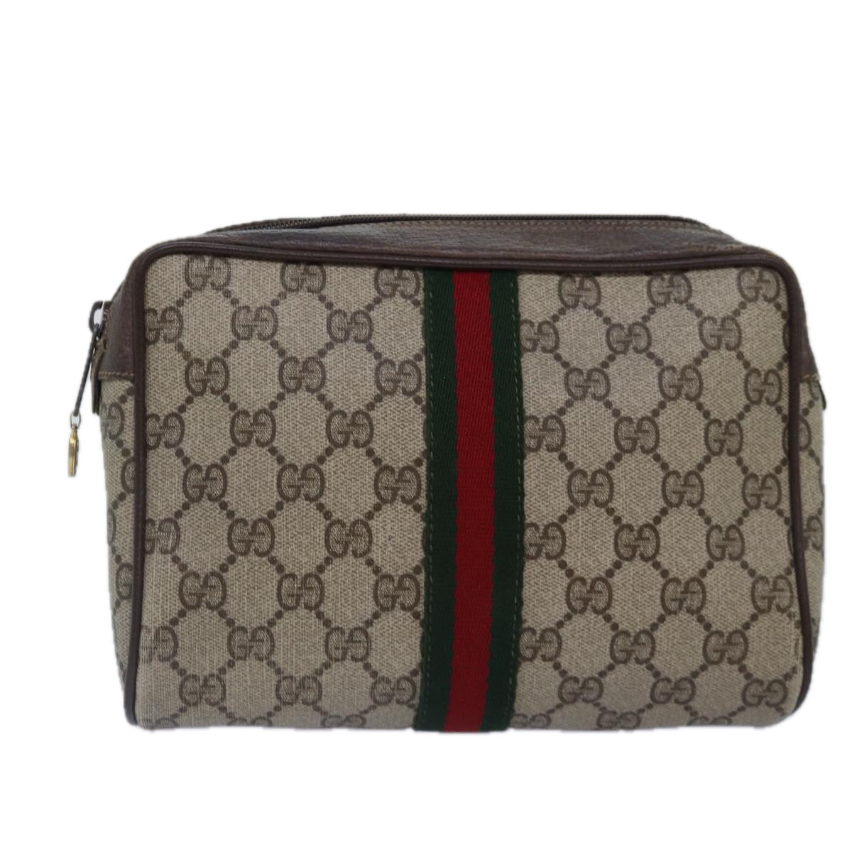 GUCCI GG Supreme Web Sherry Line Clutch Bag PVC Red Beige 56 01 012 th5230