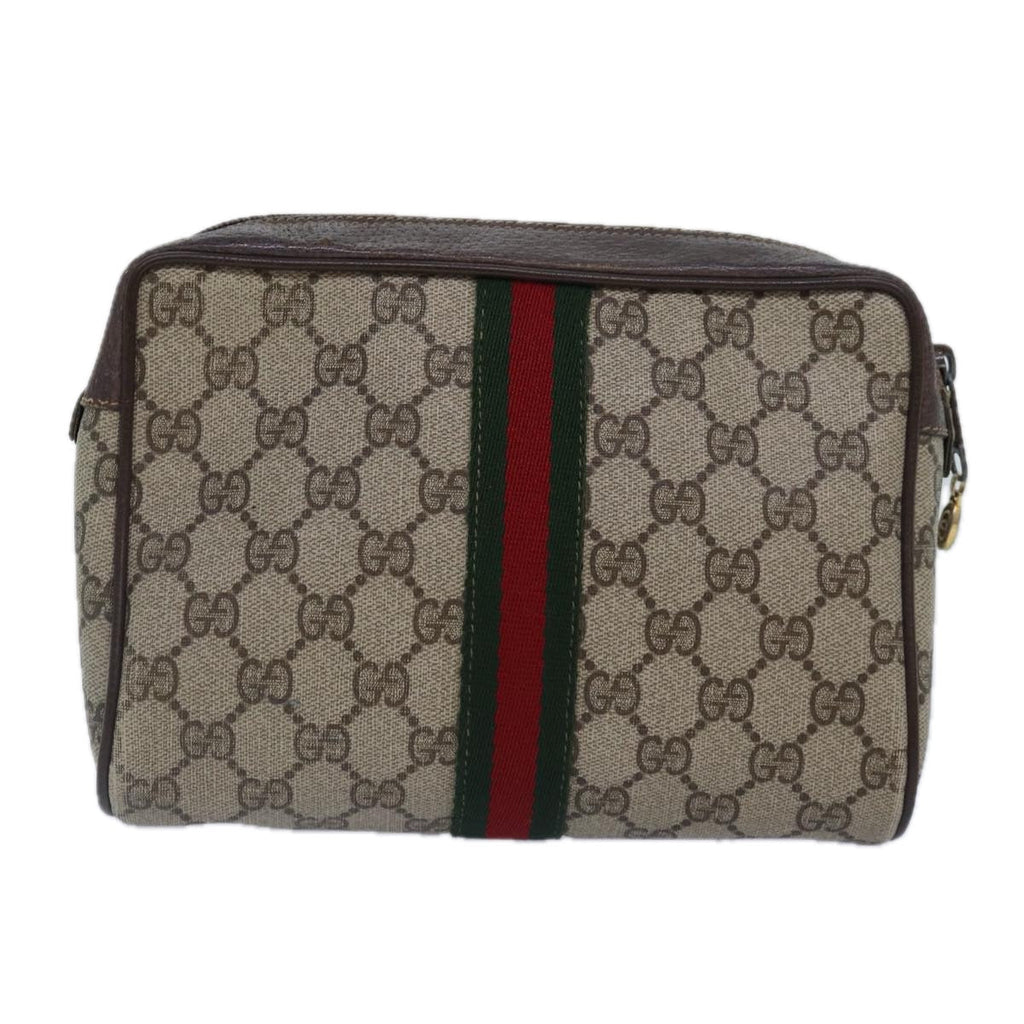 GUCCI GG Supreme Web Sherry Line Clutch Bag PVC Red Beige 56 01 012 th5230