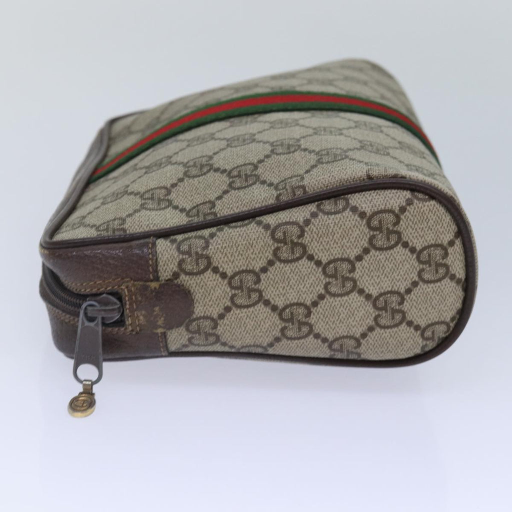 GUCCI GG Supreme Web Sherry Line Clutch Bag PVC Red Beige 56 01 012 th5230