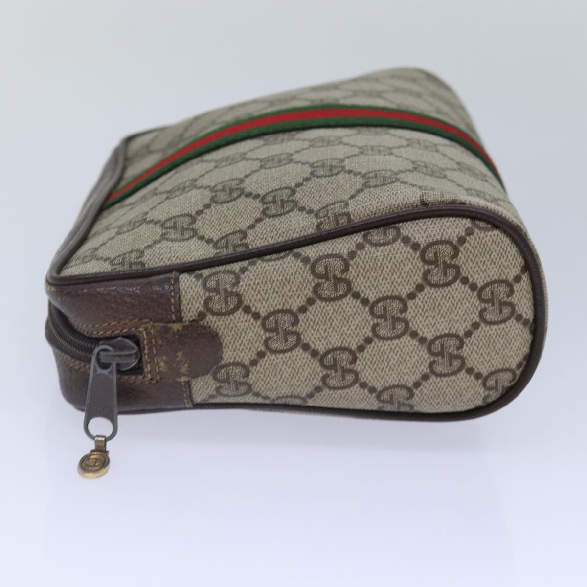 GUCCI GG Supreme Web Sherry Line Clutch Bag PVC Red Beige 56 01 012 th5230