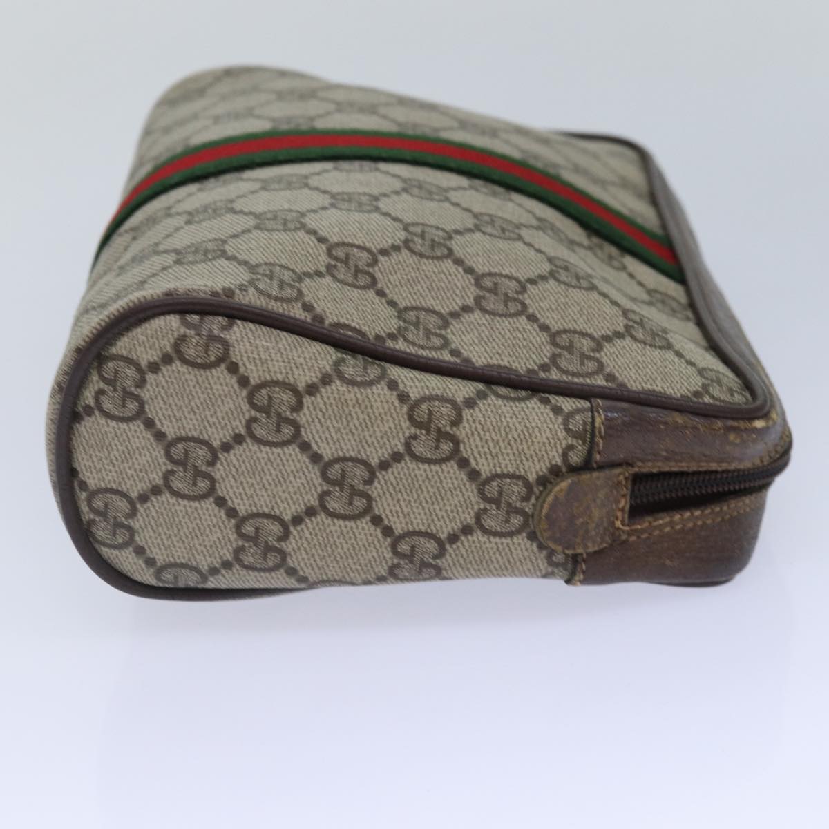 GUCCI GG Supreme Web Sherry Line Clutch Bag PVC Red Beige 56 01 012 th5230