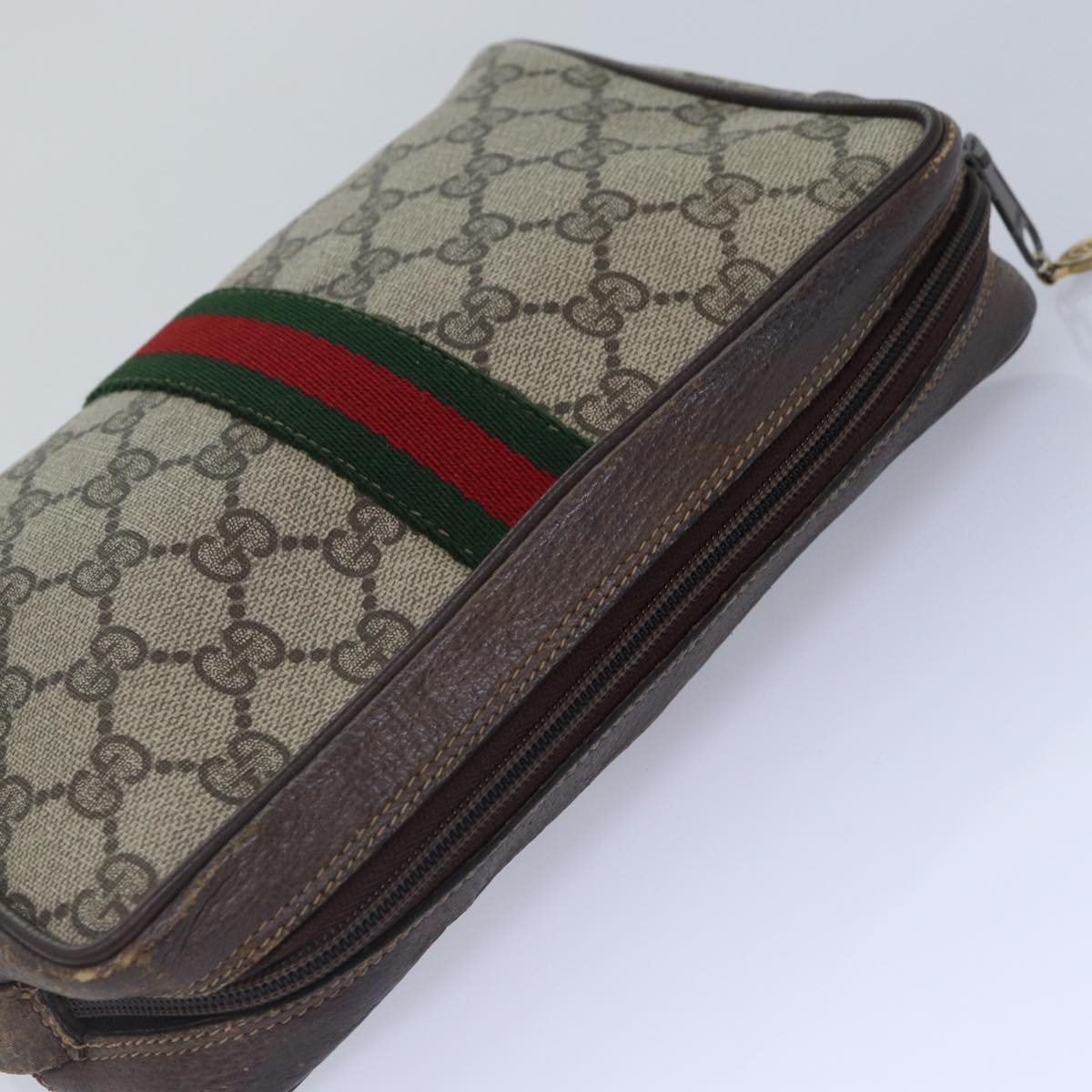 GUCCI GG Supreme Web Sherry Line Clutch Bag PVC Red Beige 56 01 012 th5230