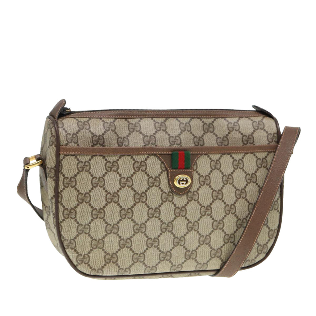 GUCCI GG Supreme Web Sherry Line Shoulder Bag PVC Beige 89 02 077 th5234