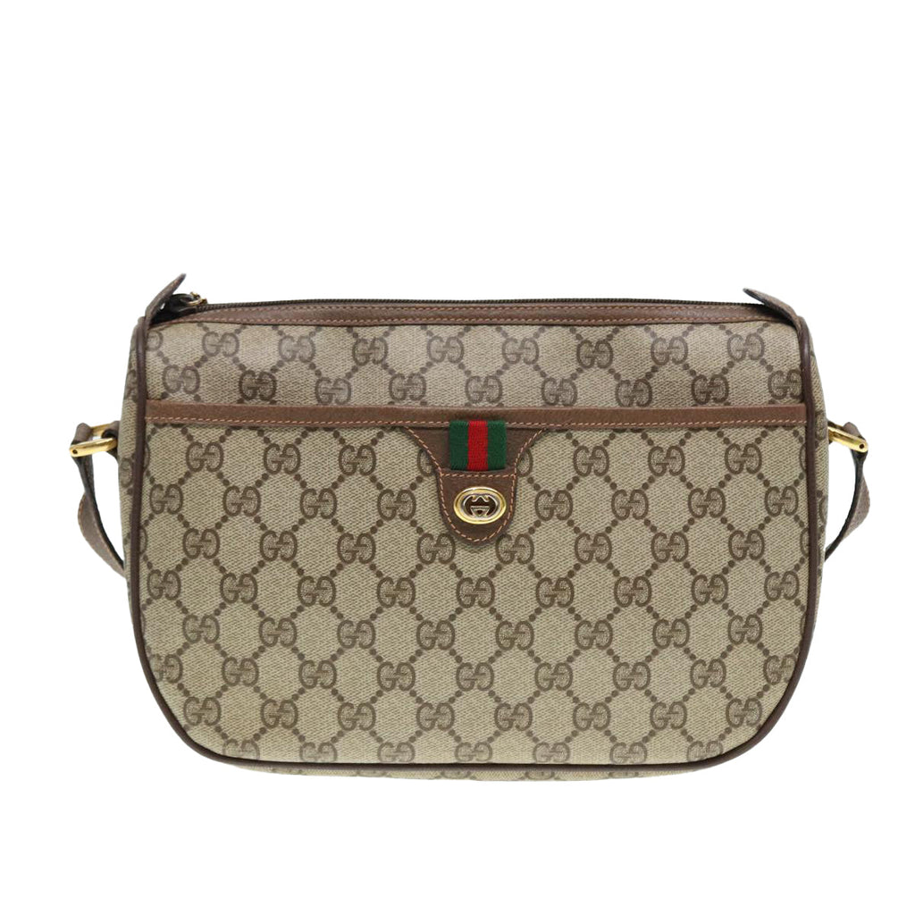 GUCCI GG Supreme Web Sherry Line Shoulder Bag PVC Beige 89 02 077 th5234