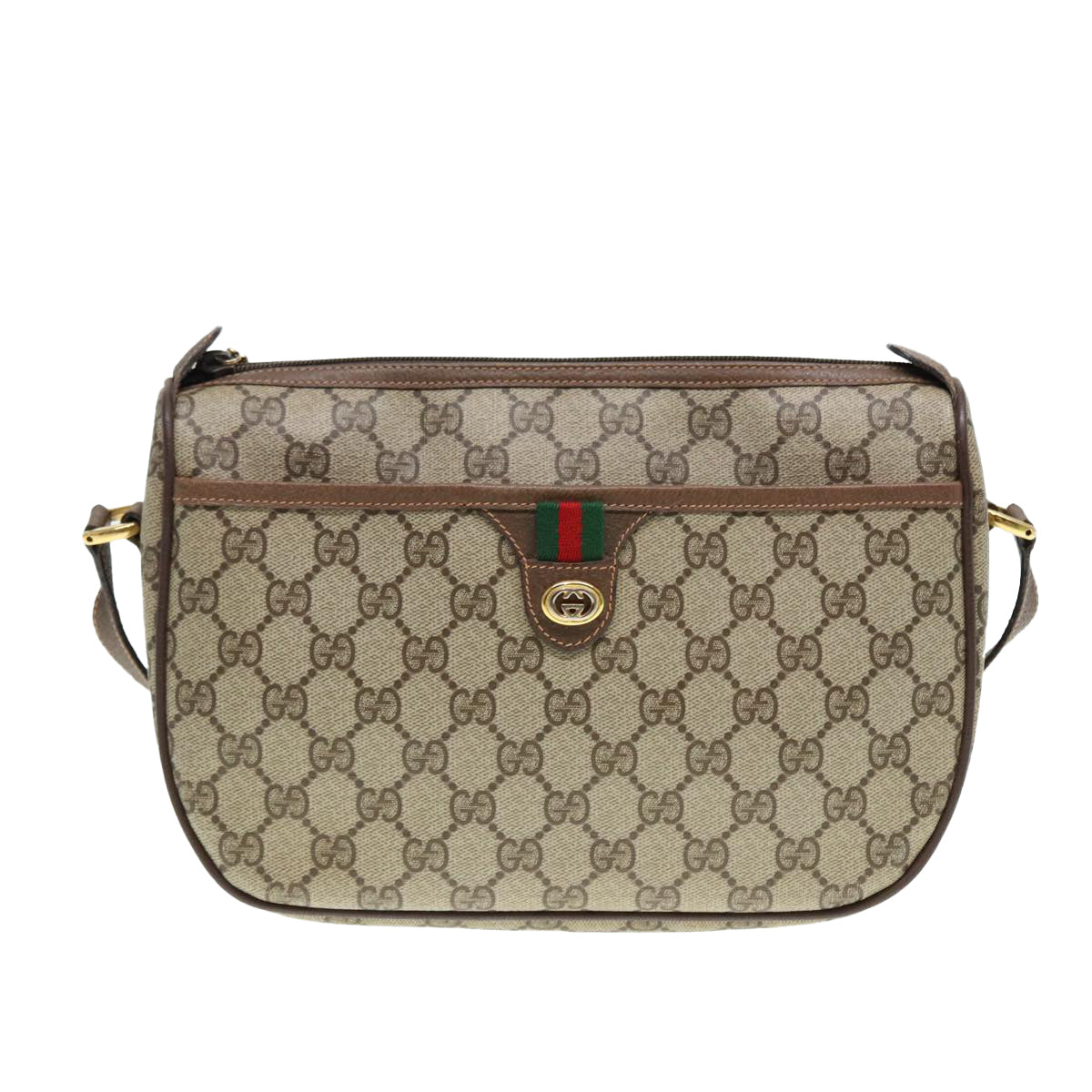 GUCCI GG Supreme Web Sherry Line Shoulder Bag PVC Beige 89 02 077 th5234