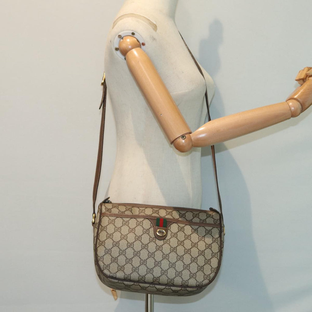 GUCCI GG Supreme Web Sherry Line Shoulder Bag PVC Beige 89 02 077 th5234