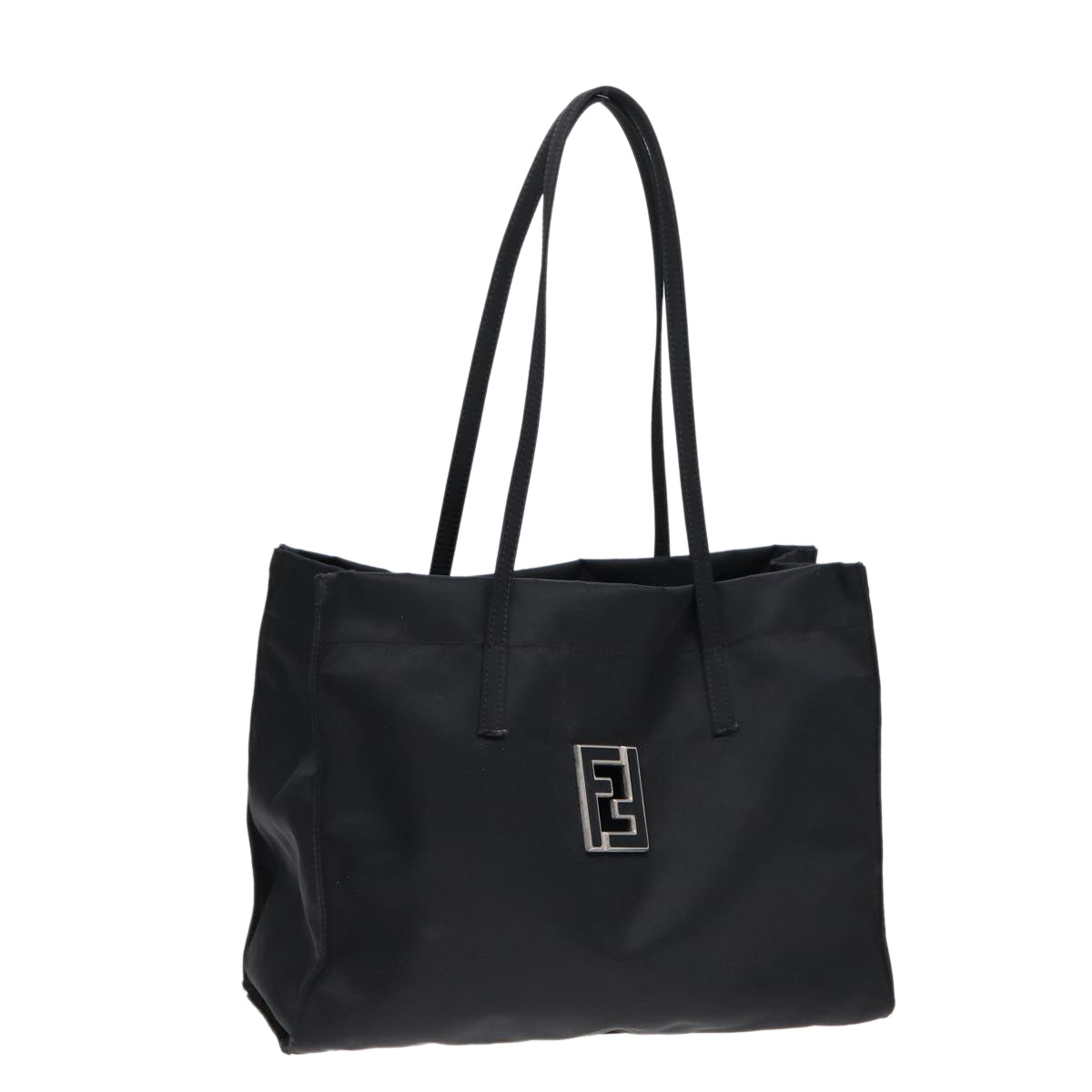 FENDI Tote Bag Nylon Black Silver th5238