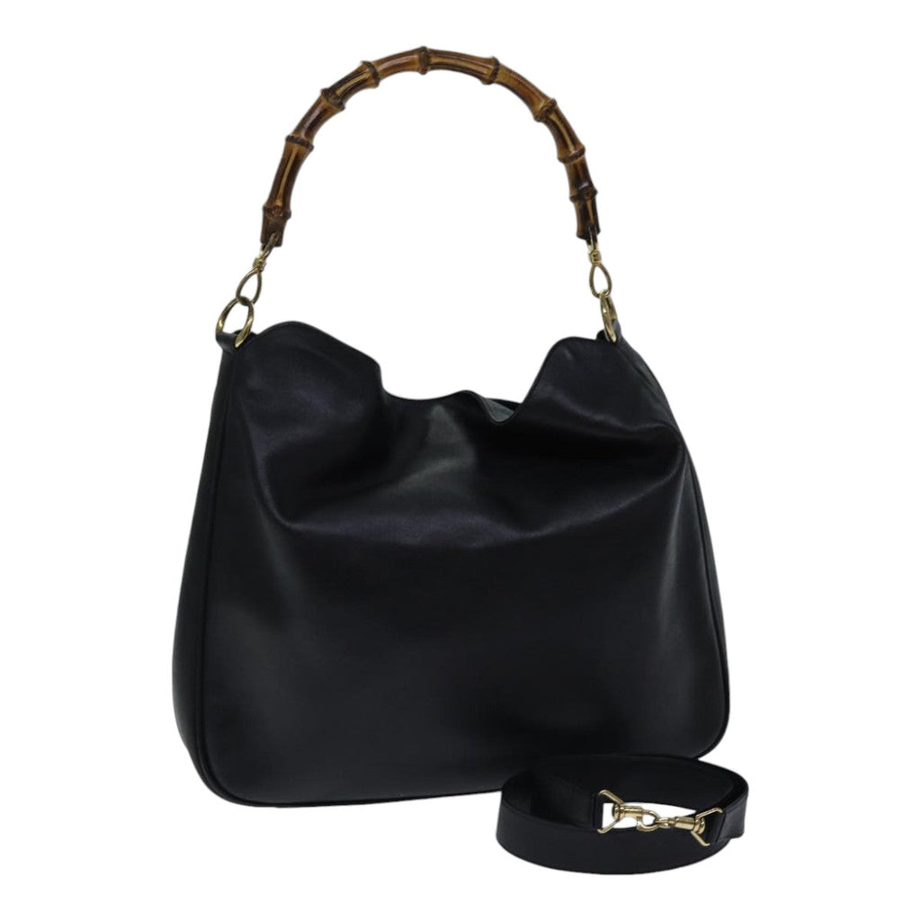GUCCI Bamboo Hand Bag Leather 2way Black th5241