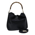 GUCCI Bamboo Hand Bag Leather 2way Black th5241