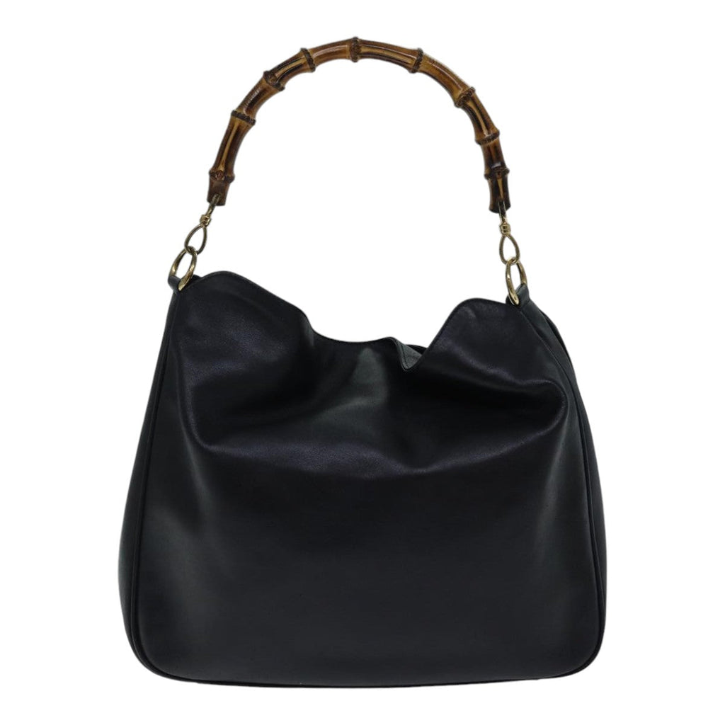 GUCCI Bamboo Hand Bag Leather 2way Black th5241