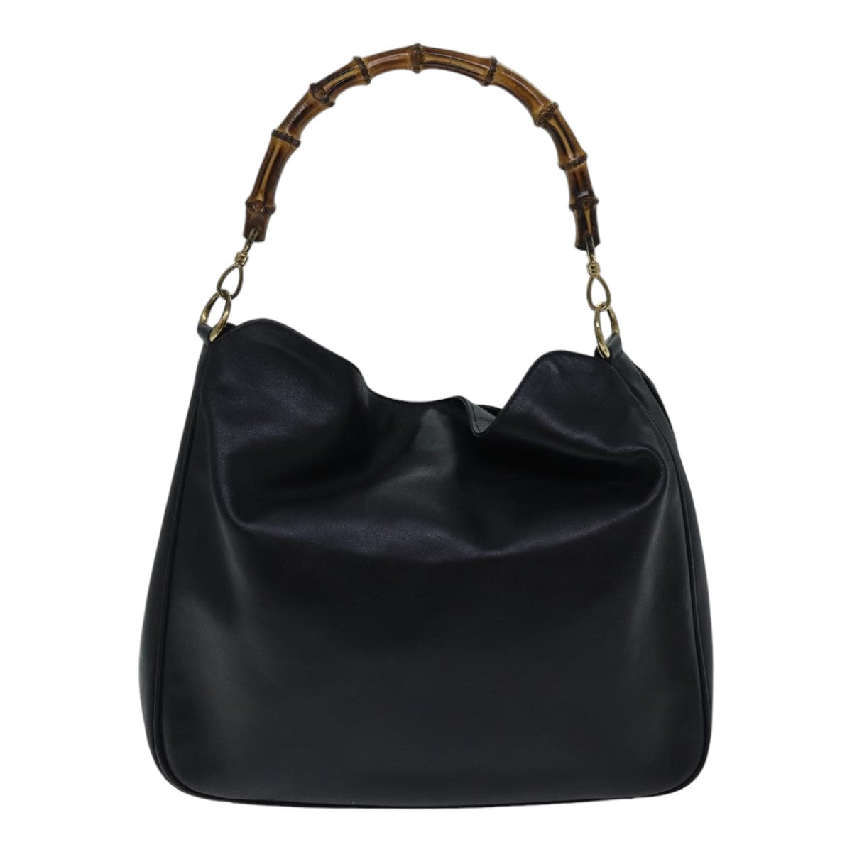 GUCCI Bamboo Hand Bag Leather 2way Black th5241